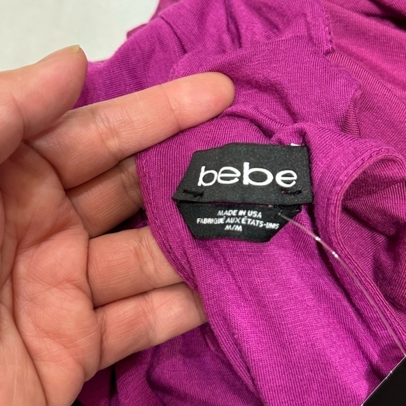 BEBE ruched bodycon dress mock neck open back sleeveless magenta Medium NWT - Picture 3 of 10